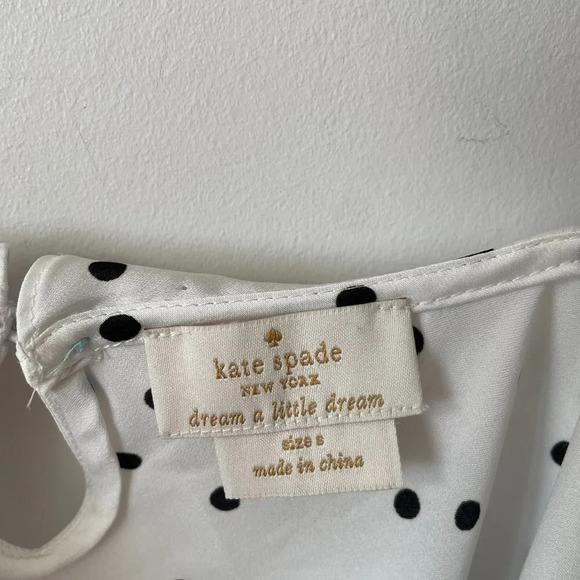 Kate Spade Satin Effect Charmeuse Pajama Romper White Black Polka Dot Size Small - Picture 8 of 9